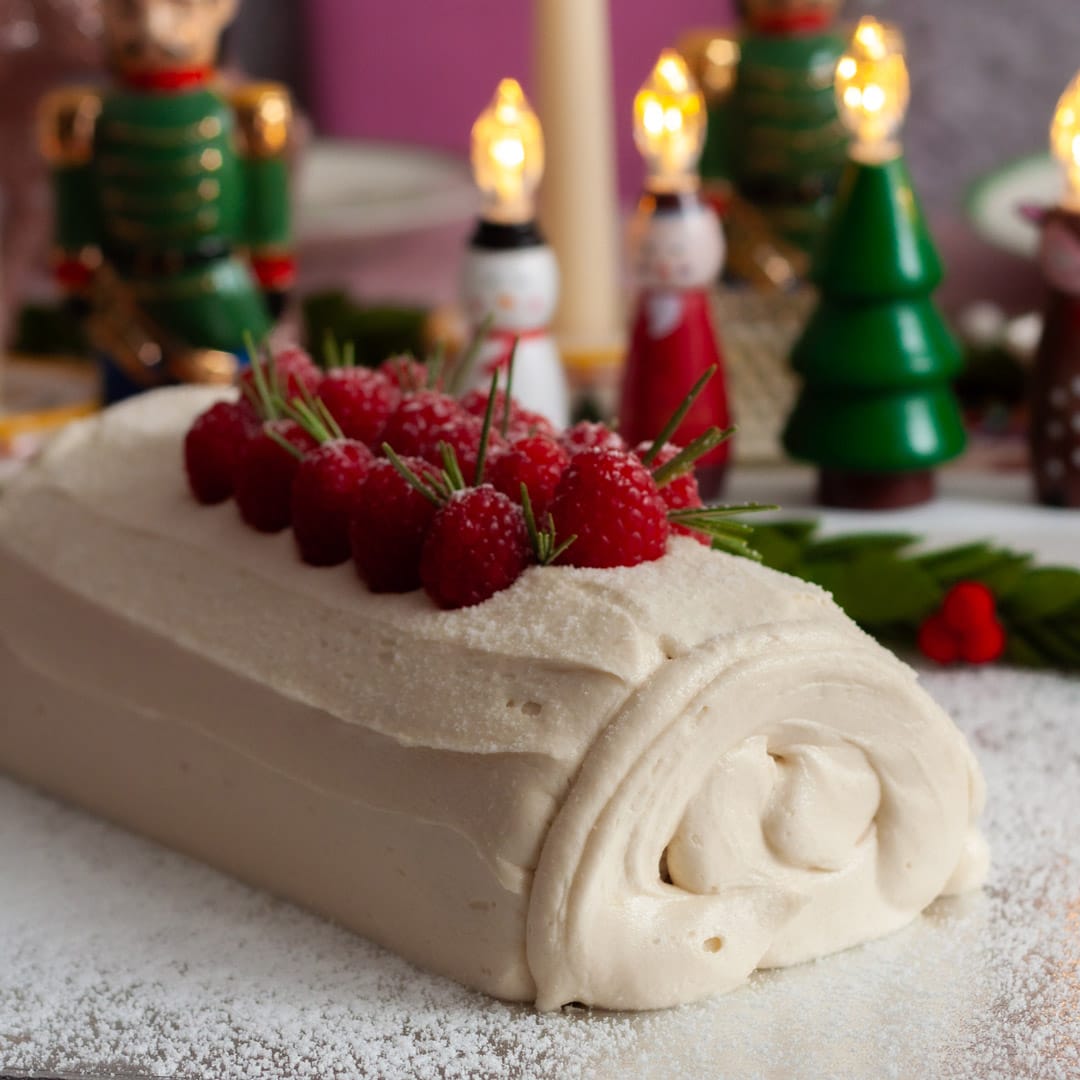 Raspberry and White Chocolate Yule Log