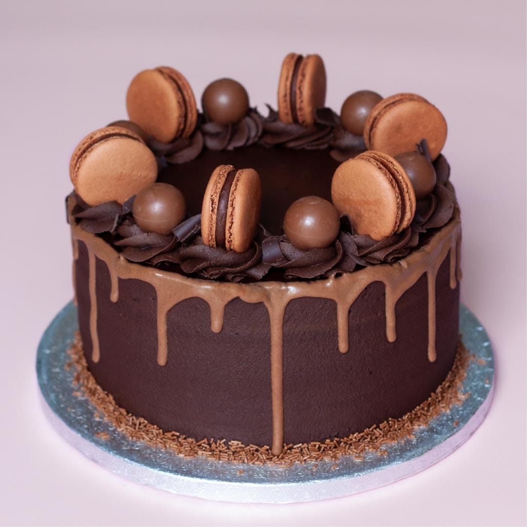 Chocolate Macaron Drip Cake