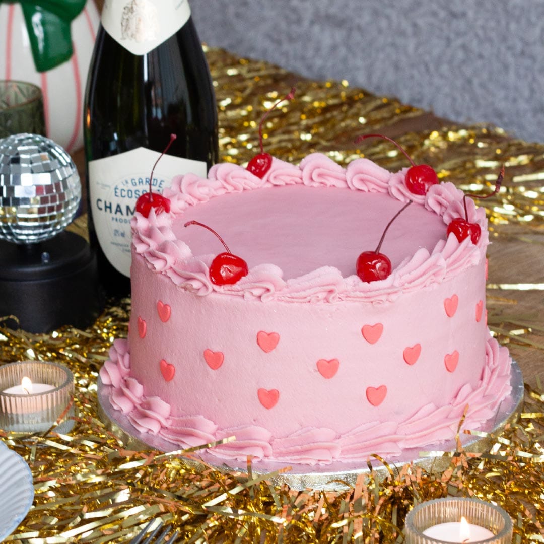 Pink Love Cake with Cherries