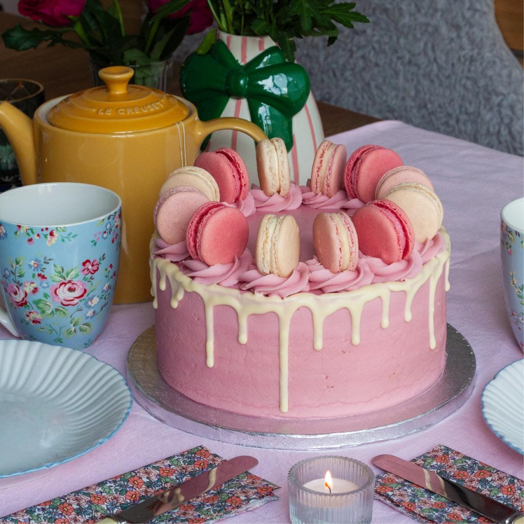 Pink Macaron Drip Cake