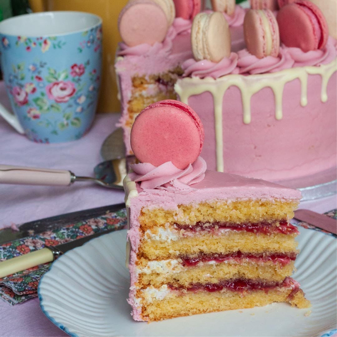 Alternative view of Pink Macaron Drip Cake